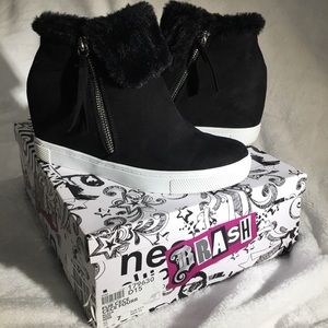 Brash Suede Fur Wedge Sneakers